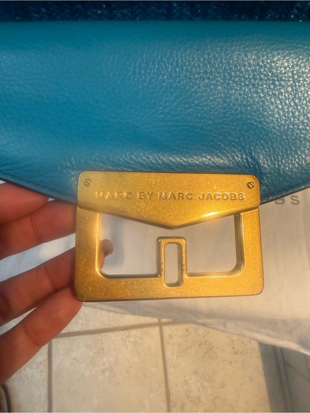 Marc by Marc Jacobs Hayley Straw/Leather Teal Blue Tote with Front Flap Pocket - Picture 4 of 17